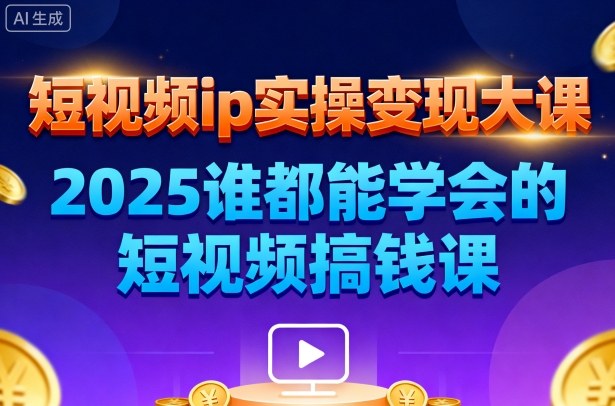 短视频ip实操变现大课，7月26-27日广州站线下课，2025谁都能学会的短视频搞钱课-资源宝库