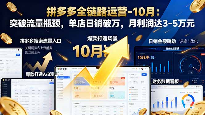 拼多多全链路运营-10月：突破流量瓶颈，单店日销破万，月利润达3-5万元-资源宝库