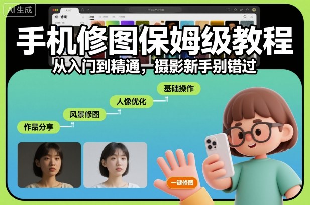 手机修图保姆级教程，从入门到精通，摄影新手别错过-资源宝库