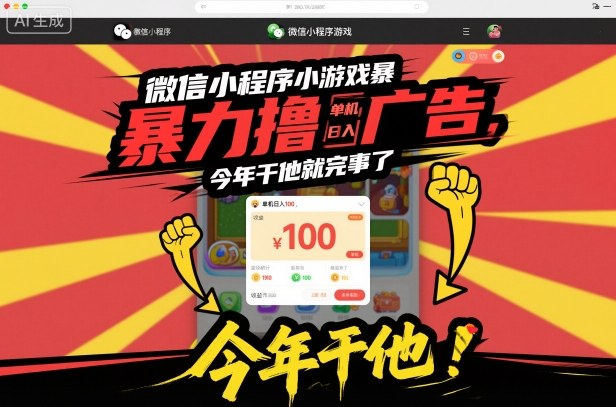 微信小程序小游戏暴力撸广告，单机日入100，今年干他就完事了-资源宝库