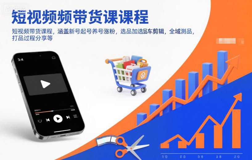 短视频带货课程，涵盖新号起号养号涨粉，选品加选品车剪辑，全域测品，打品过程分享等-资源宝库