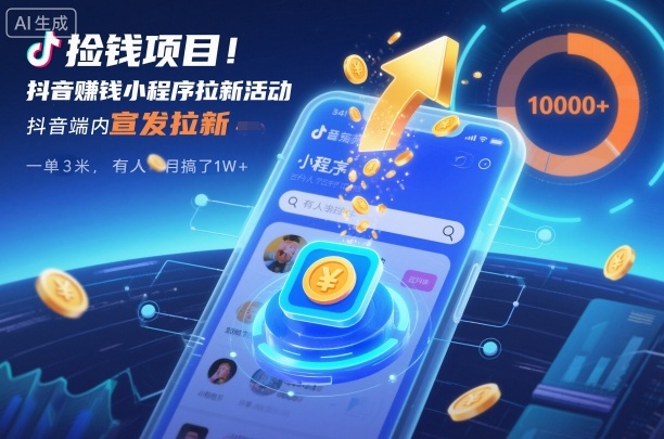 捡钱项目！抖音賺钱小程序拉新活动，抖音端内宣发拉新，一单3米，有人半个月搞了1W+-资源宝库
