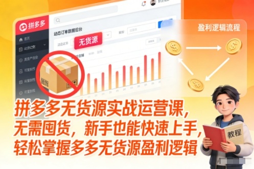拼多多无货源实战运营课，无需囤货，新手也能快速上手，轻松掌握多多无货源盈利逻辑-资源宝库
