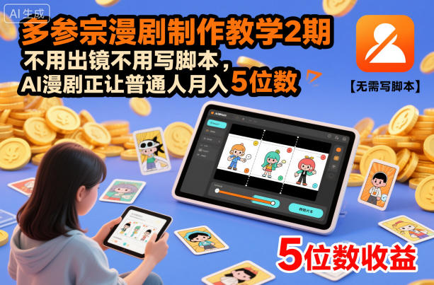 多参宗漫剧制作教学2期，不用出镜不用写脚本，AI漫剧正让普通人月入5位数(更新)-资源宝库