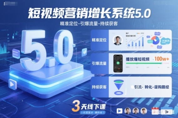 短视频营销增长系统5.0，精准定位-引爆流量-持续获客，3天线下课(音频+图片)-资源宝库