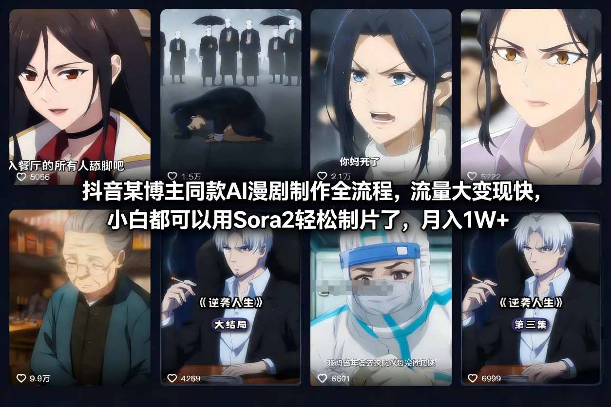 抖音某博主同款AI漫剧制作全流程，流量大变现快，小白都可以用Sora2轻松制片了，月入1W+-资源宝库
