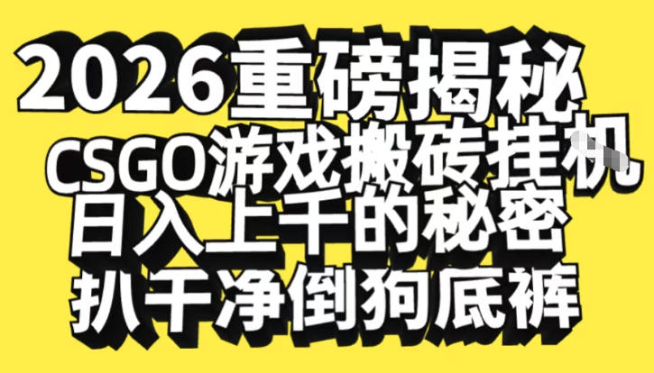 2026开年重磅解密，CSGO游戏搬砖挂G日入1k+的秘密，把倒狗的底裤扒干【揭秘】-资源宝库