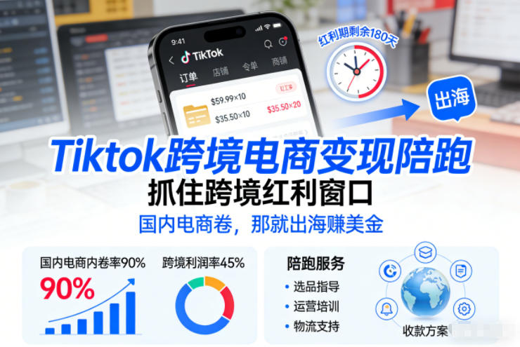 Tiktok跨境电商变现陪跑，抓住跨境红利窗口，国内电商卷，那就出海賺美金-资源宝库
