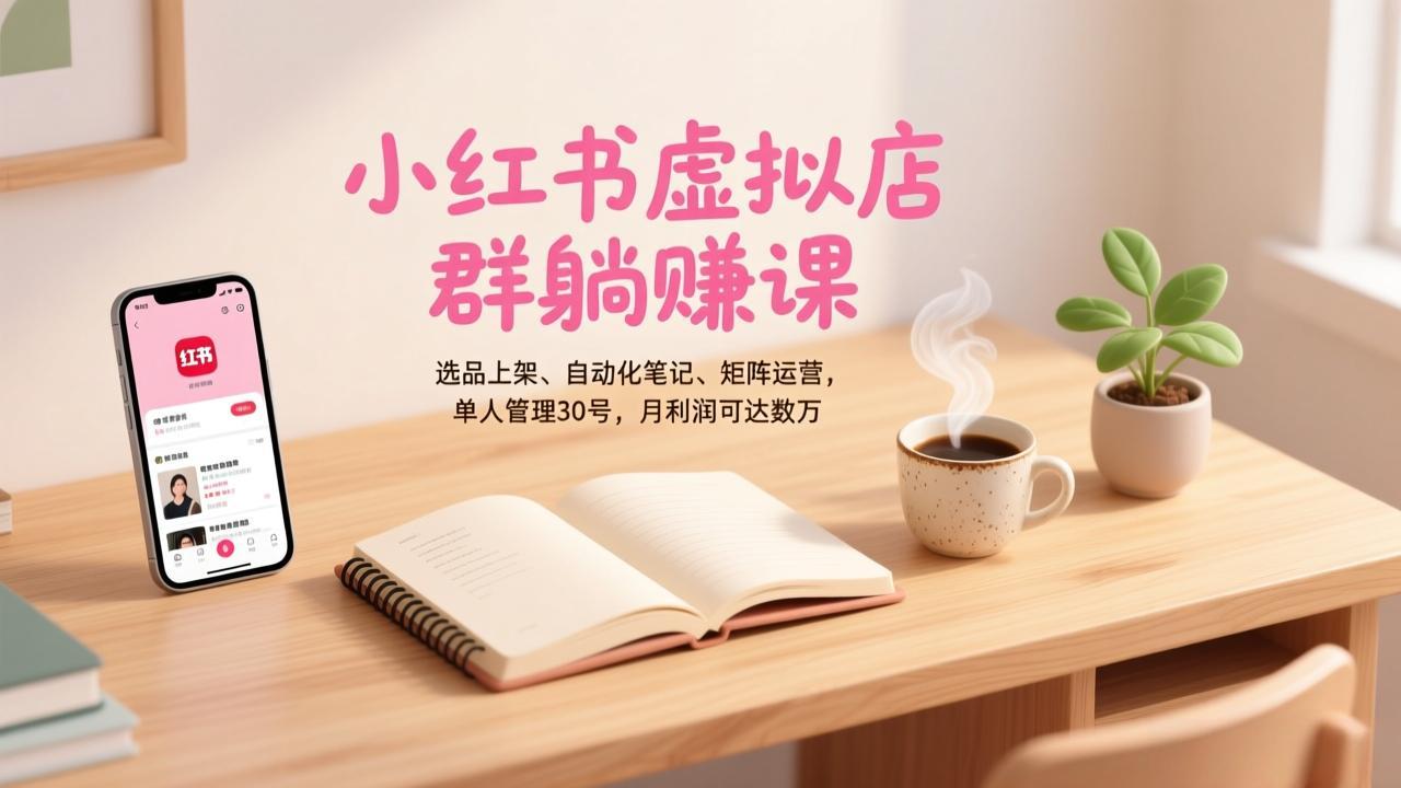 小红书虚拟店群躺赚课，选品上架、自动化笔记、矩阵运营，单人管理30号，月利润可达数万-资源宝库