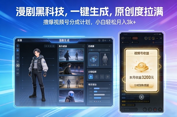 漫剧黑科技，一键生成，原创度拉满，撸爆视频号分成计划，小白轻松月入3k+-资源宝库
