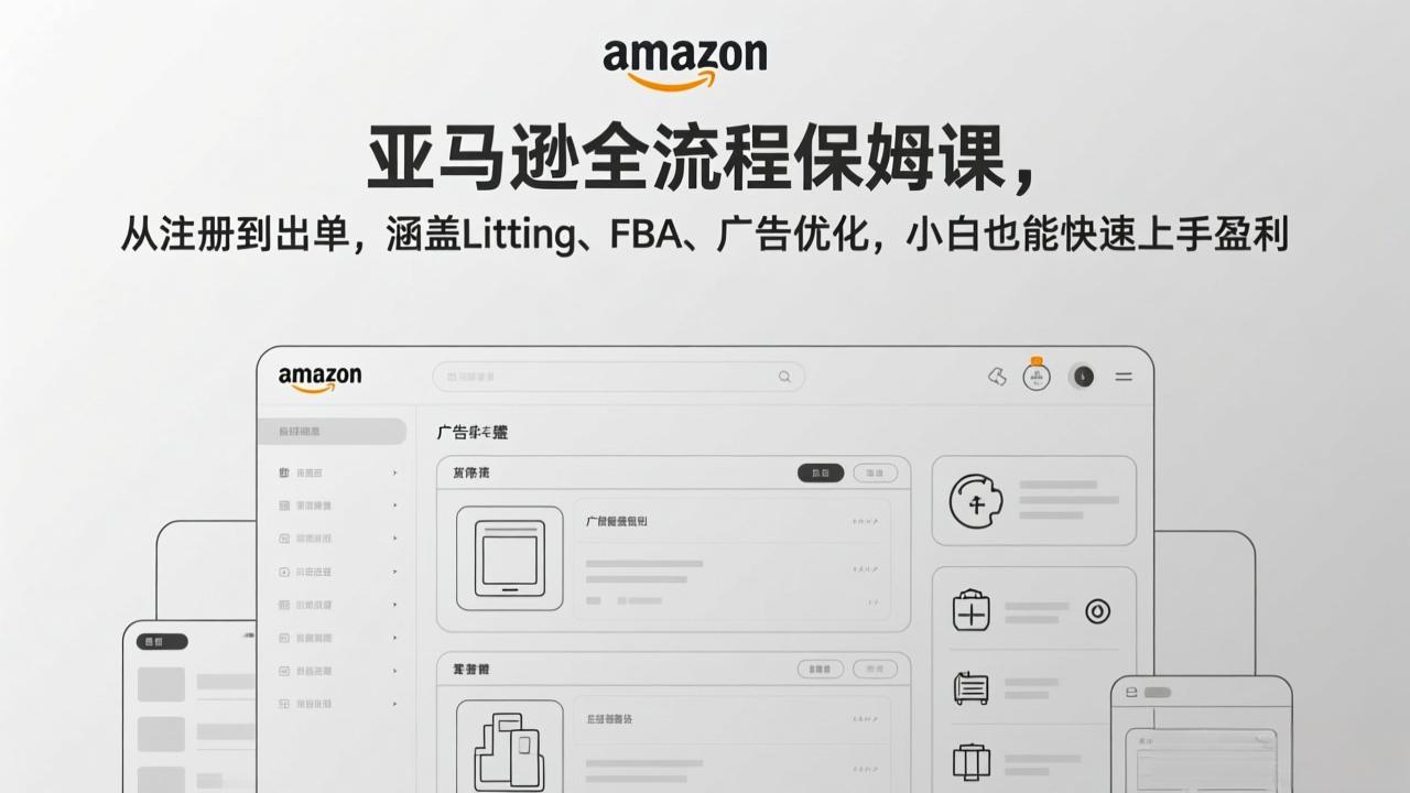 亚马逊全流程保姆课，从注册到出单，涵盖Listing、FBA、广告优化，小白也能快速上手盈利-资源宝库