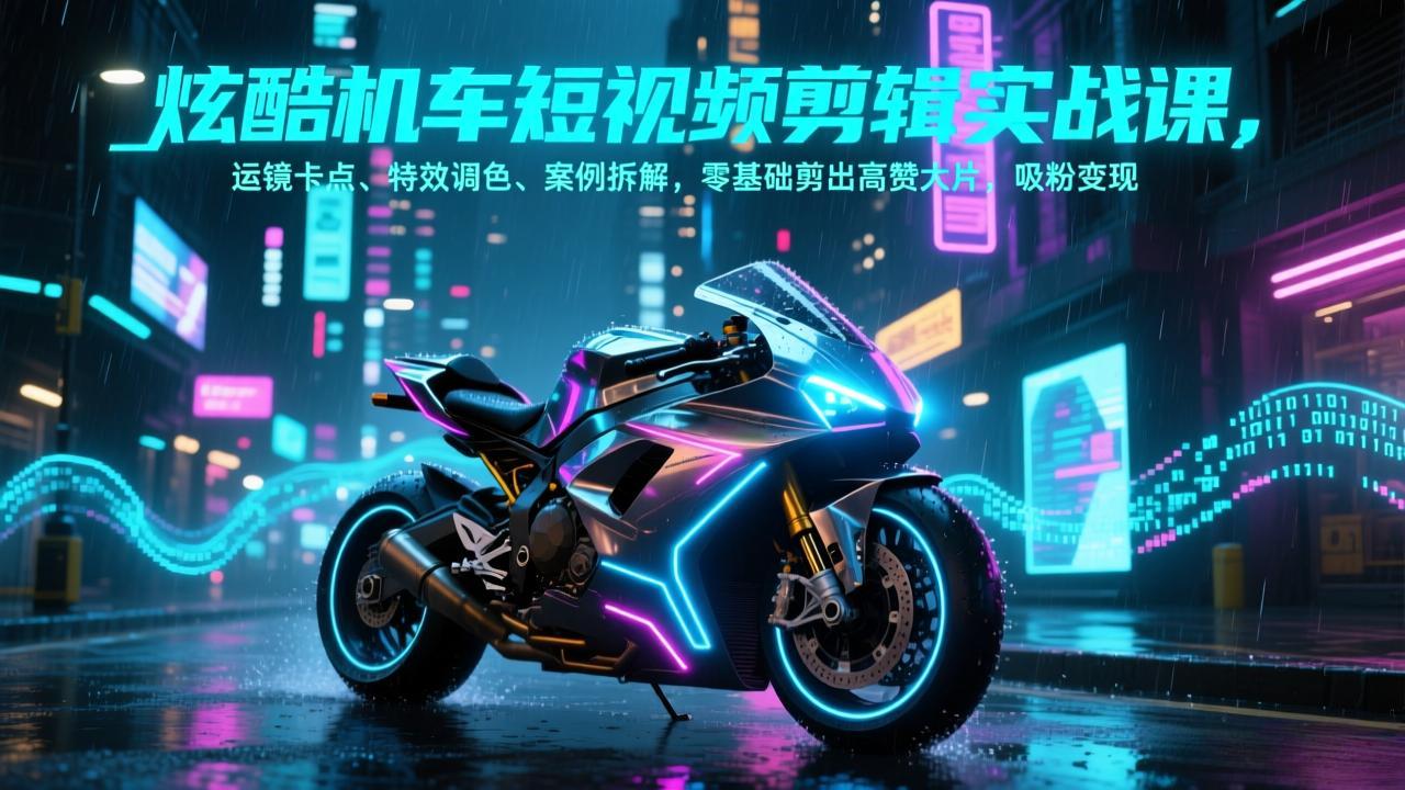 炫酷机车短视频剪辑实战课，运镜卡点、特效调色、案例拆解，零基础剪出高赞大片，吸粉变现-资源宝库
