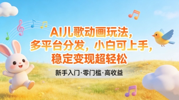 AI儿歌动画玩法，多平台分发，小白可上手，稳定变现超轻松-资源宝库