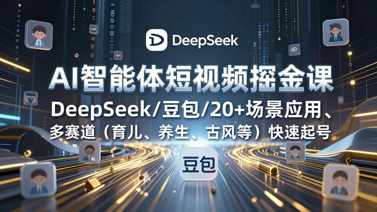 AI智能体短视频掘金课，DeepSeek/豆包/20+场景应用、多赛道(育儿、养生、古风等-资源宝库