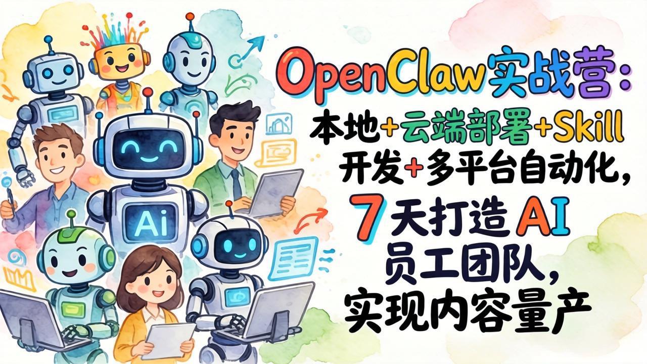 OpenClaw实战营：本地+云端部署+Skill开发+多平台自动化，7 天打造 AI 员工团队，实现内容量产-资源宝库