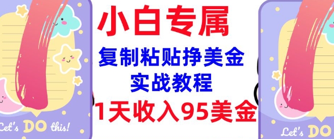 复制粘贴挣美金，0门槛，1天收入95美刀，3分钟学会，内部教程(首次公开)-资源宝库