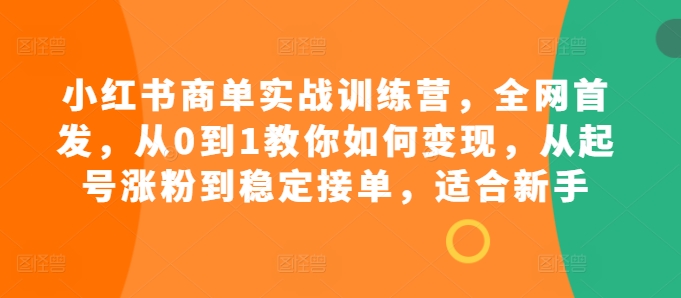 小红书商单实战训练营,全网首发,从0到1教你如何变现,从起号涨粉到稳定接单,适合新手