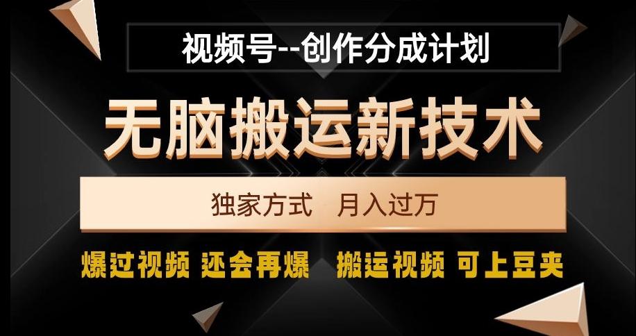 视频号无脑搬运新技术，破原创壕流量，独家方式，爆过视频，还会再爆【揭秘】-资源宝库