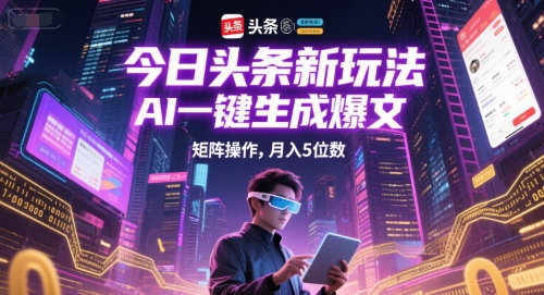今日头条新玩法，AI一键生成爆文，矩阵操作，月入5位数-资源宝库