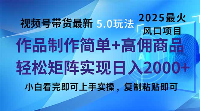 视频号带货最新5.0玩法，作品制作简单，当天起号，复制粘贴，轻松矩阵…-资源宝库