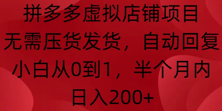 拼多多虚拟店铺项目，无需压货发货，自动回复，小白从0到1，半个月内日入200+【揭秘】-资源宝库