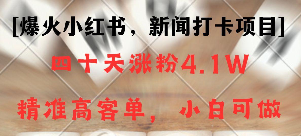 新闻打卡项目，小红书40天涨粉4.1w，高客单精准粉，变现能力超强-资源宝库