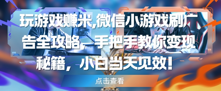 玩游戏挣米，微信小游戏刷广告全攻略，手把手教你变现秘籍，小白当天见效-资源宝库