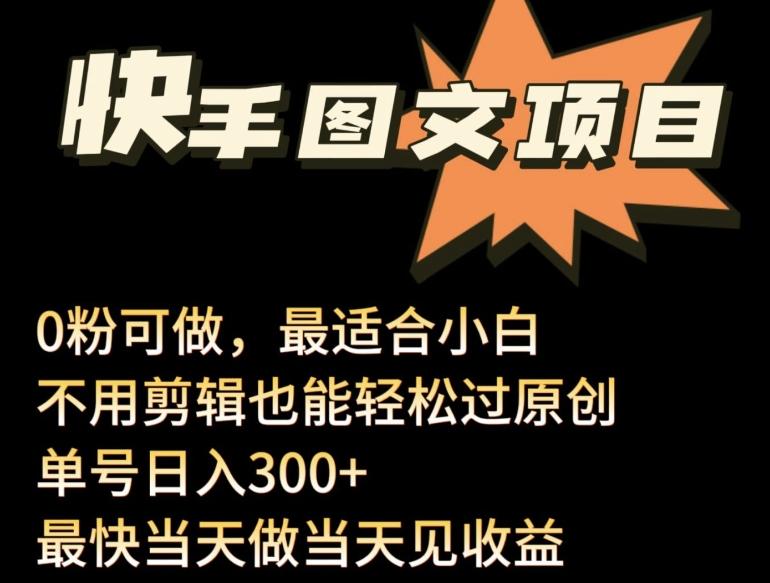 24年最新快手图文带货项目，零粉可做，不用剪辑轻松过原创单号轻松日入300+【揭秘】-资源宝库