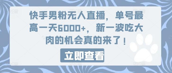 快手男粉无人直播，单号最高一天6000+，新一波吃大肉的机会真的来了-资源宝库