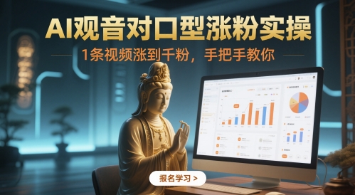 AI观音对口型涨粉实操，1条视频涨到千粉，手把手教你-资源宝库