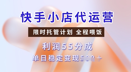 快手小店代运营，限时托管计划，收益55分，单日稳定变现多张【揭秘】-资源宝库