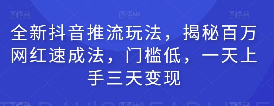 全新抖音推流玩法，揭秘百万网红速成法，门槛低，一天上手三天变现-资源宝库