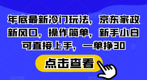年底最新冷门玩法，京东家政新风口，操作简单，新手小白可直接上手，一单挣30【揭秘】-资源宝库