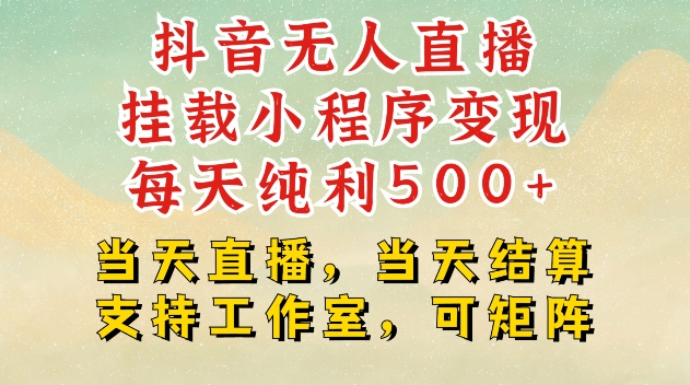 抖音无人直播挂载小程序变现每天纯利500+当天直播，当天结算支持工作室，可矩阵【揭秘】-资源宝库