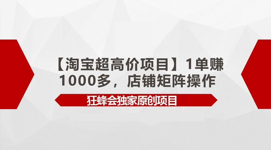 【淘宝超高价项目】1单赚1000多，店铺矩阵操作-资源宝库