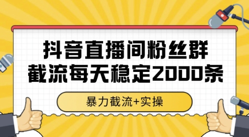 抖音直播间粉丝群暴力截流，一台电脑每天稳定2000条数据，暴力截流+实操 【揭秘】-资源宝库