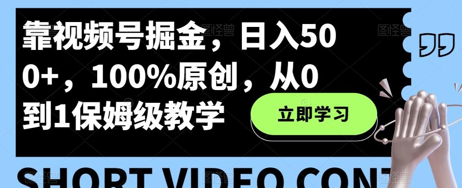 靠视频号掘金，日入500+，100%原创，从0到1保姆级教学-资源宝库