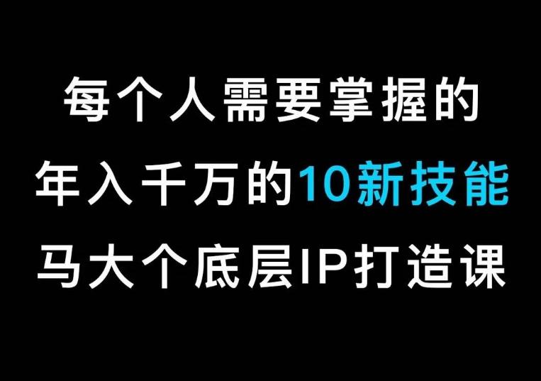 马大个的IP底层逻辑课,每个人需要掌握的年入千万的10新技能,约会底层IP打造方法!