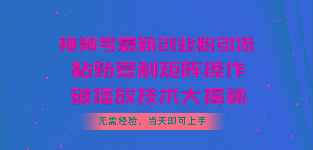 视频号最新创业粉引流，粘贴复制矩阵操作，破播放技术大揭秘，无需经验...-资源宝库
