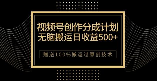 最新视频号创作分成计划，无脑搬运一天收益500+，100%搬运过原创技巧【揭秘】-资源宝库