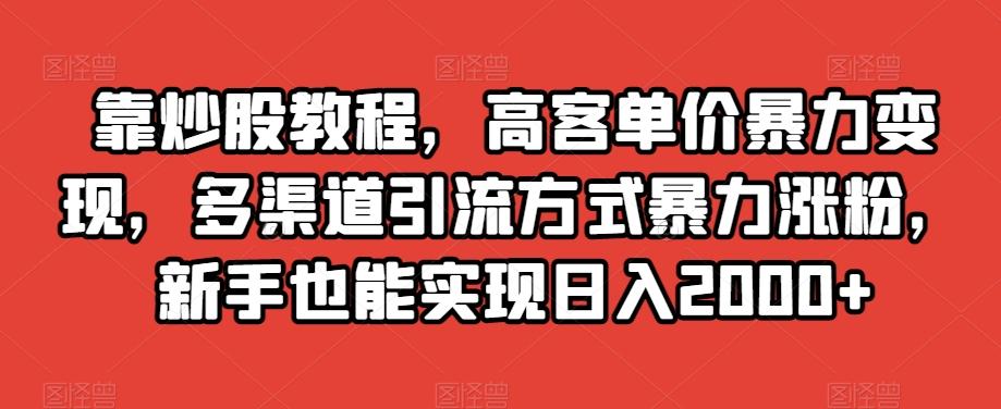 靠炒股教程，高客单价暴力变现，多渠道引流方式暴力涨粉，新手也能实现日入2000+【揭秘】-资源宝库