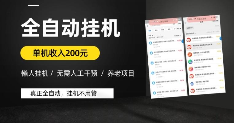 懒人挂机养老项目，全自动挂机无需人工看管，单机收入200元，可批量-资源宝库