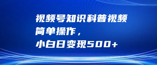 视频号知识科普视频，简单操作，小白日变现500+【揭秘】-资源宝库