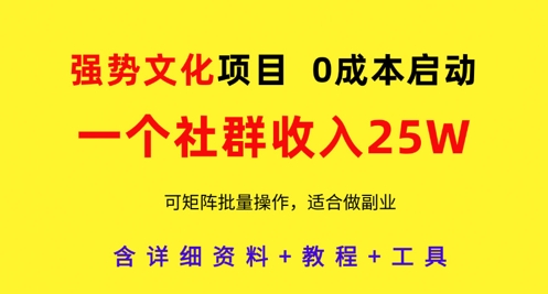 强势文化项目,一个社群收入25个W,0成本启动,可矩阵批量操作,原创详细实操教程