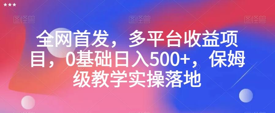 全网首发,多平台收益项目,0基础日入500+,保姆级教学实操落地【揭秘】