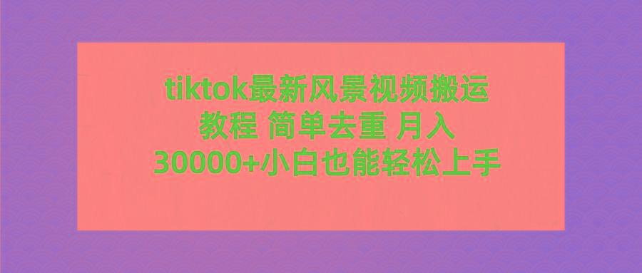 (9804期)tiktok最新风景视频搬运教程 简单去重 月入30000+附全套工具-资源宝库