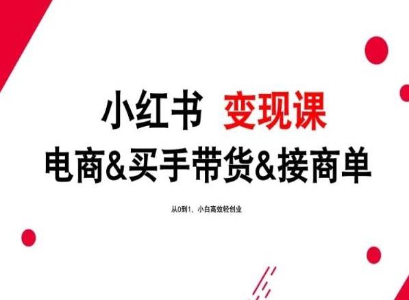 2024年最新小红书变现课，电商&买手带货&接商单，从0到1，小白高效轻创业-资源宝库