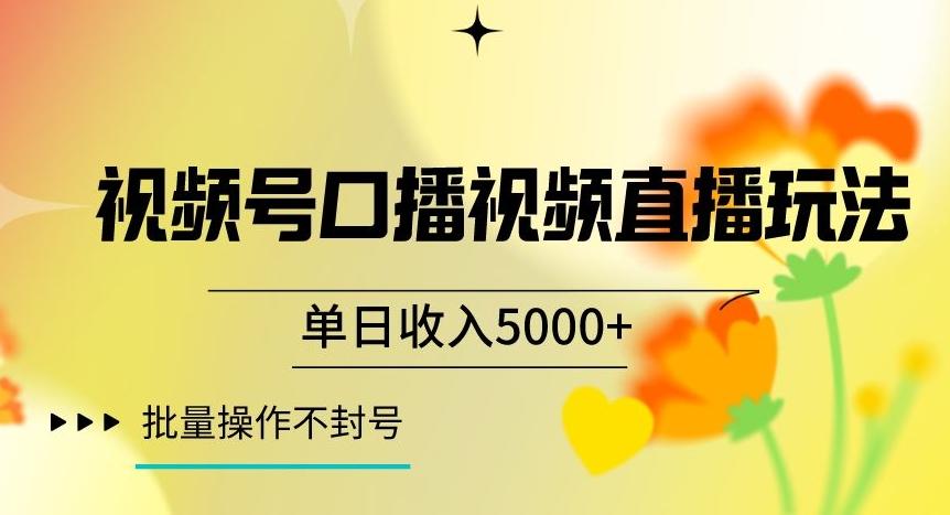 视频号囗播视频直播玩法，单日收入5000+，批量操作不封号【揭秘】-资源宝库