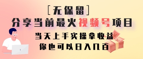 无保留分享当前最火视频号项目，当天上手实操拿收益，你也可以日入几百-资源宝库