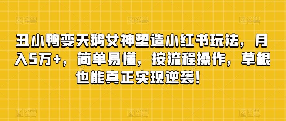 丑小鸭变天鹅女神塑造小红书玩法，月入5万+，简单易懂，按流程操作，草根也能真正实现逆袭！-资源宝库